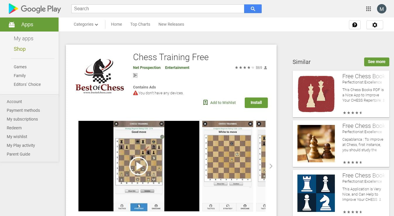 Développement d'application Mobile Chess Training Free