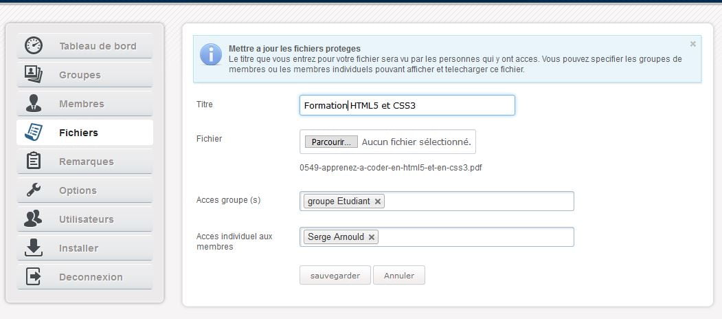 Gestion d’un espace membres