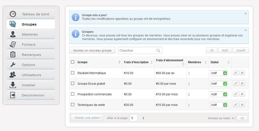 Abonnement Espace membres