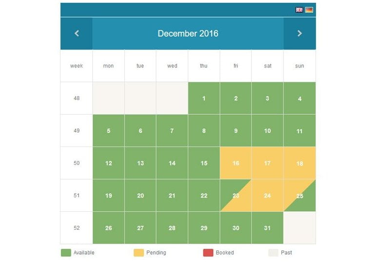 calendrier de réservation d'un bien locatif