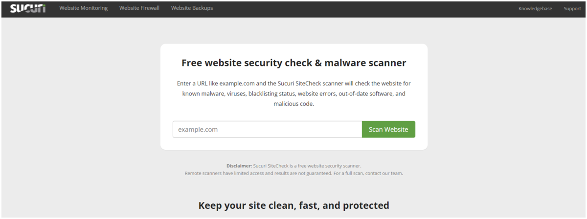 page d'accueil sucuri site check