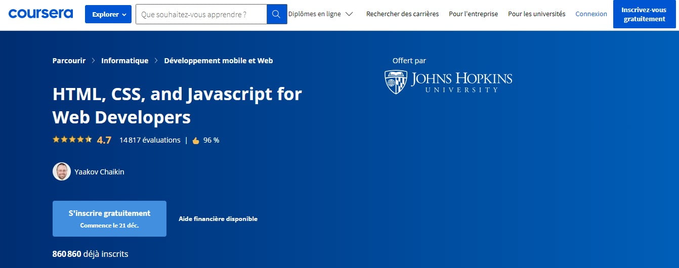HTML, CSS et JavaScript pour les développeurs Web - Coursera