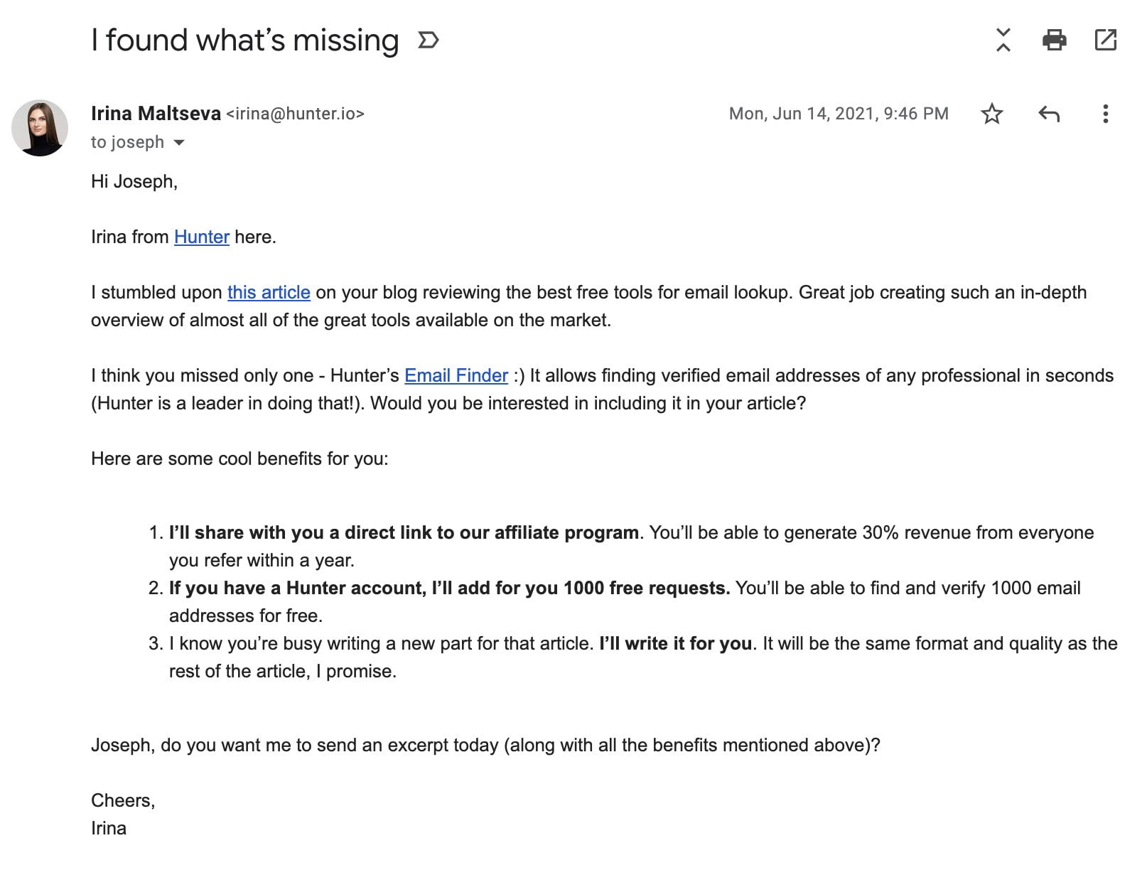 Préparez la copie de l'e-mail