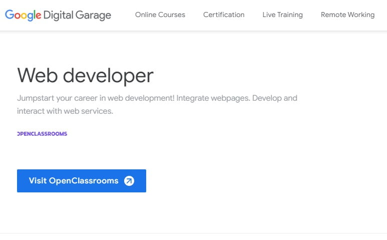 Développeur Web sur Google Digital Garage