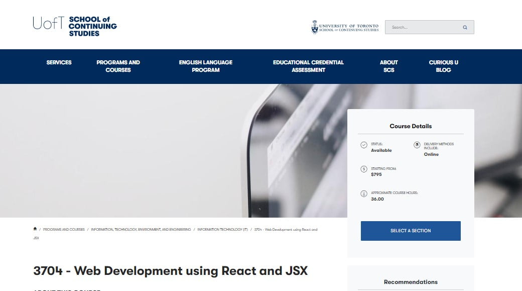 Développement Web à l'aide de React et JSX par l'Université de Toronto