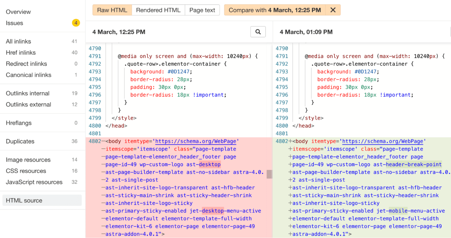 le code du menu d'en-tête